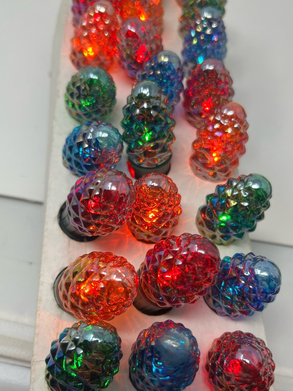 Vintage Crystal 25 Specialty Lights Multi Iridescent Pinecone Christmas WORKING